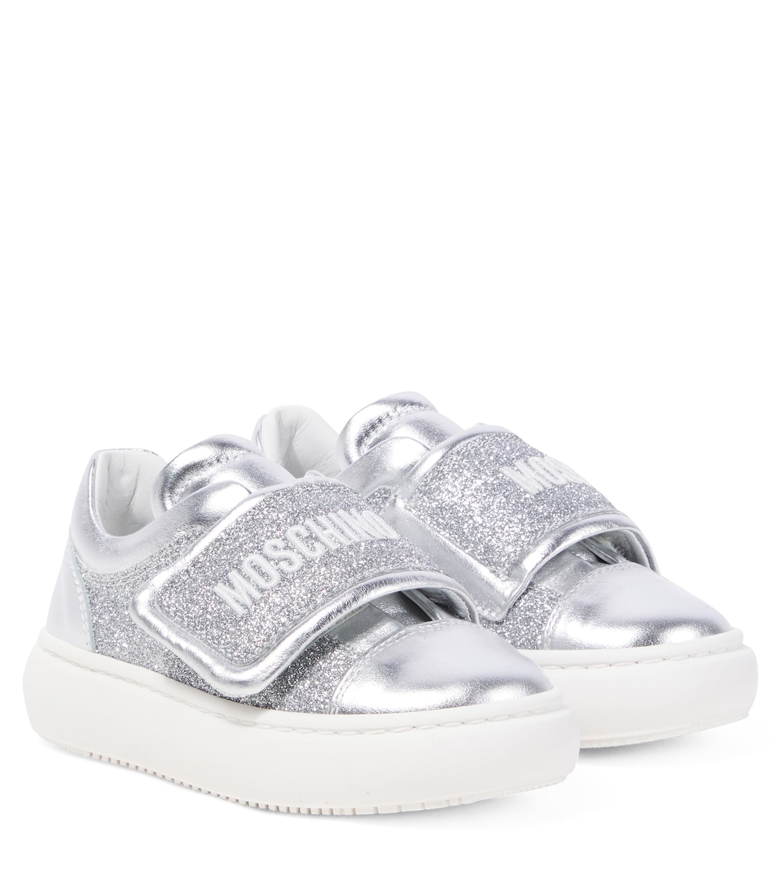 Кожаные кроссовки с логотипом Moschino Kids, White Silver
Кожаные кроссовки с логотипом Moschino Kids, White Silver