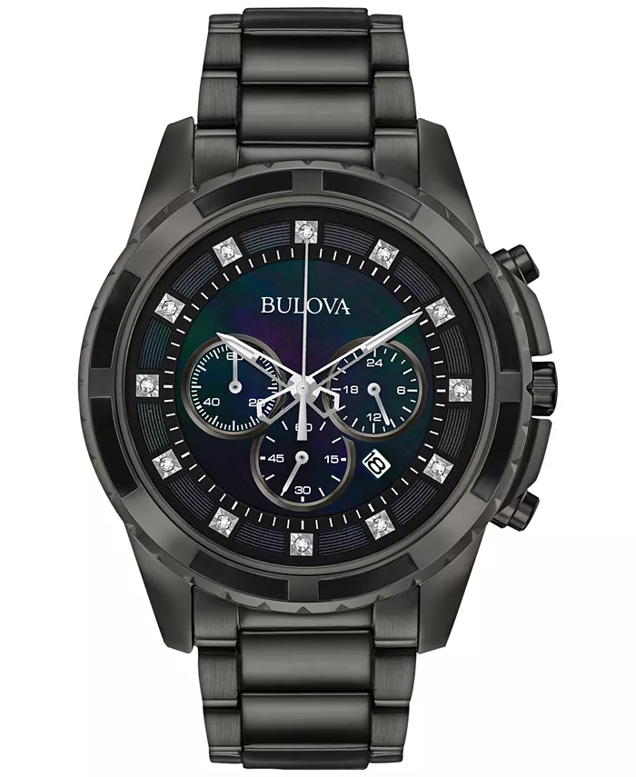 Мужские часы с хронографом и бриллиантовыми вставками, темно-серый корпус на стальном браслете, 44 мм, модель 98D133 Bulova
Мужские часы с хронографом и бриллиантовыми вставками, темно-серый корпус на стальном браслете, 44 мм, модель 98D133 Bulova