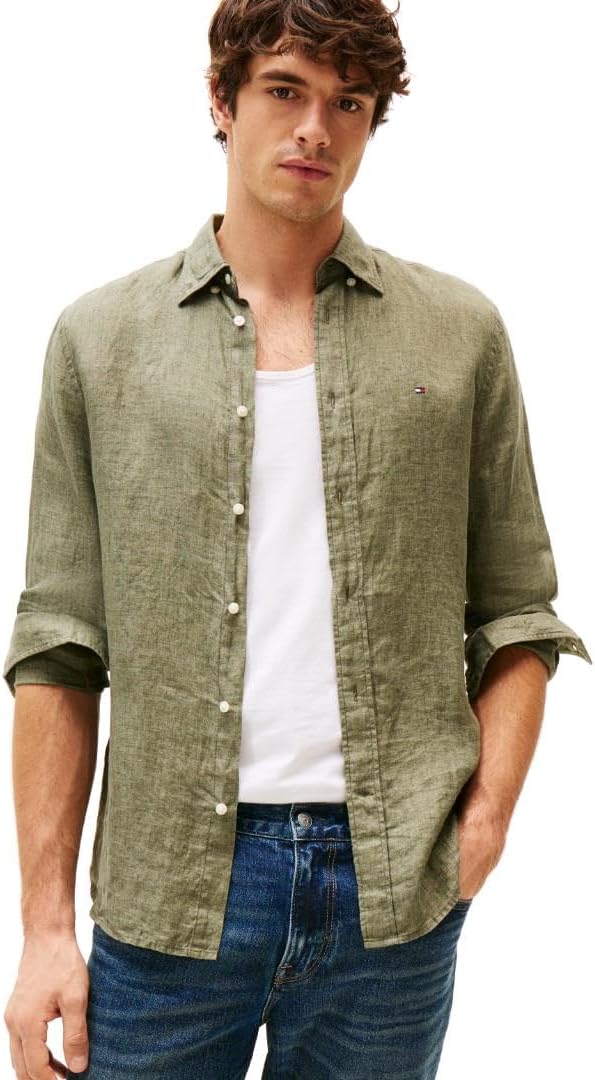 Мужские повседневные льняные рубашки Tommy Hilfiger с длинным рукавом и застежкой на пуговицы, классический крой, Battle Green
Мужские повседневные льняные рубашки Tommy Hilfiger с длинным рукавом и застежкой на пуговицы, классический крой, Battle Green
