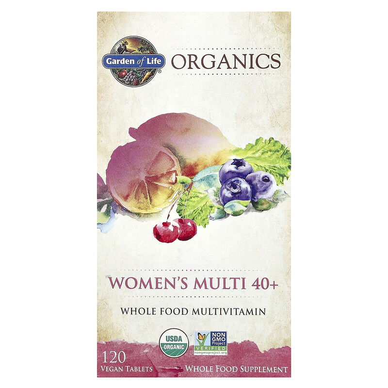 Garden of Life, Organics, мультивитамины для женщин от 40 лет, 120 веганских таблеток
Garden of Life, Organics, мультивитамины для женщин от 40 лет, 120 веганских таблеток