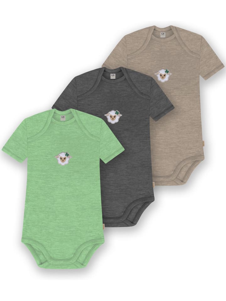 Normani Outdoor Sports Комплект из 3 детских боди с коротким рукавом из мериносовой шерсти, модель Tauranga, бежевый/антрацитовый/зеленый
Normani Outdoor Sports Комплект из 3 детских боди с коротким рукавом из мериносовой шерсти, модель Tauranga, бежевый/антрацитовый/зеленый