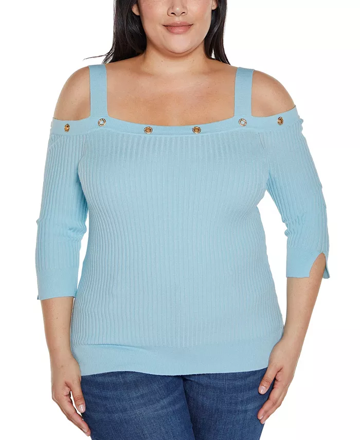 Черный свитер с открытыми плечами и отделкой стразами и люверсами размера плюс Belldini, синий
Черный свитер с открытыми плечами и отделкой стразами и люверсами размера плюс Belldini, синий