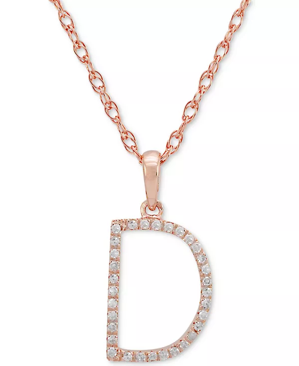 Ожерелье с кулоном-инициалом из 10-каратного розового золота с бриллиантом (1/10 карата), длина 16 дюймов + удлинитель 2 дюйма Macy'S, d
Ожерелье с кулоном-инициалом из 10-каратного розового золота с бриллиантом (1/10 карата), длина 16 дюймов + удлинитель 2 дюйма Macy'S, d