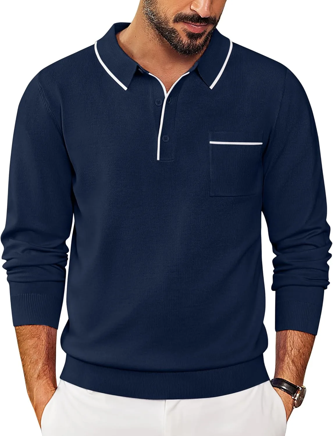 COOFANDY мужской вязаный поло с длинным рукавом и карманом
COOFANDY мужской вязаный поло с длинным рукавом и карманом