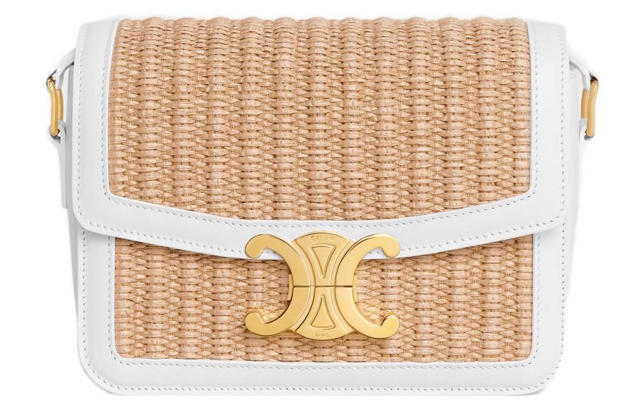 Сумка через плечо Triomphe из растительного материала с кожаной вставкой натурального/белого цвета CELINE 
Сумка через плечо Triomphe из растительного материала с кожаной вставкой натурального/белого цвета CELINE