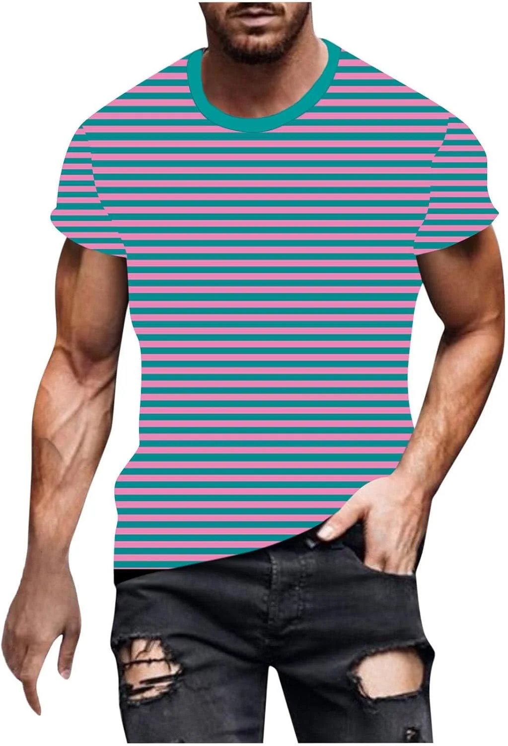 Мужская футболка с круглым вырезом и полосками, Casual, короткий рукав QUNPIU
Мужская футболка с круглым вырезом и полосками, Casual, короткий рукав QUNPIU