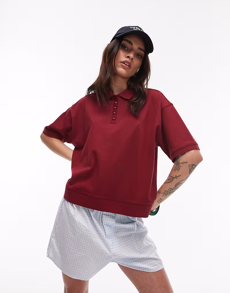 Поло свободного кроя с коротким рукавом Topshop бордового цвета
Поло свободного кроя с коротким рукавом Topshop бордового цвета