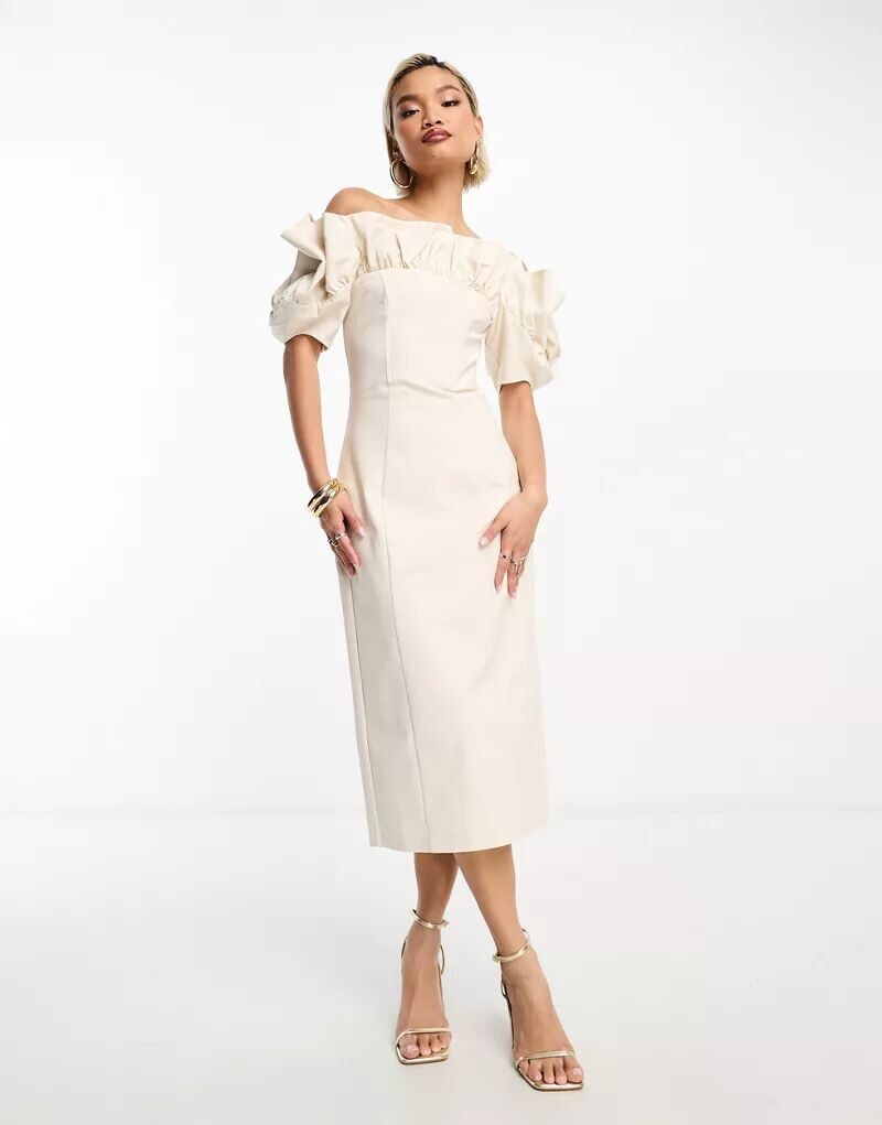 Белое эластичное платье миди с корсетом, оборками и пышными рукавами & Other Stories
Белое эластичное платье миди с корсетом, оборками и пышными рукавами & Other Stories