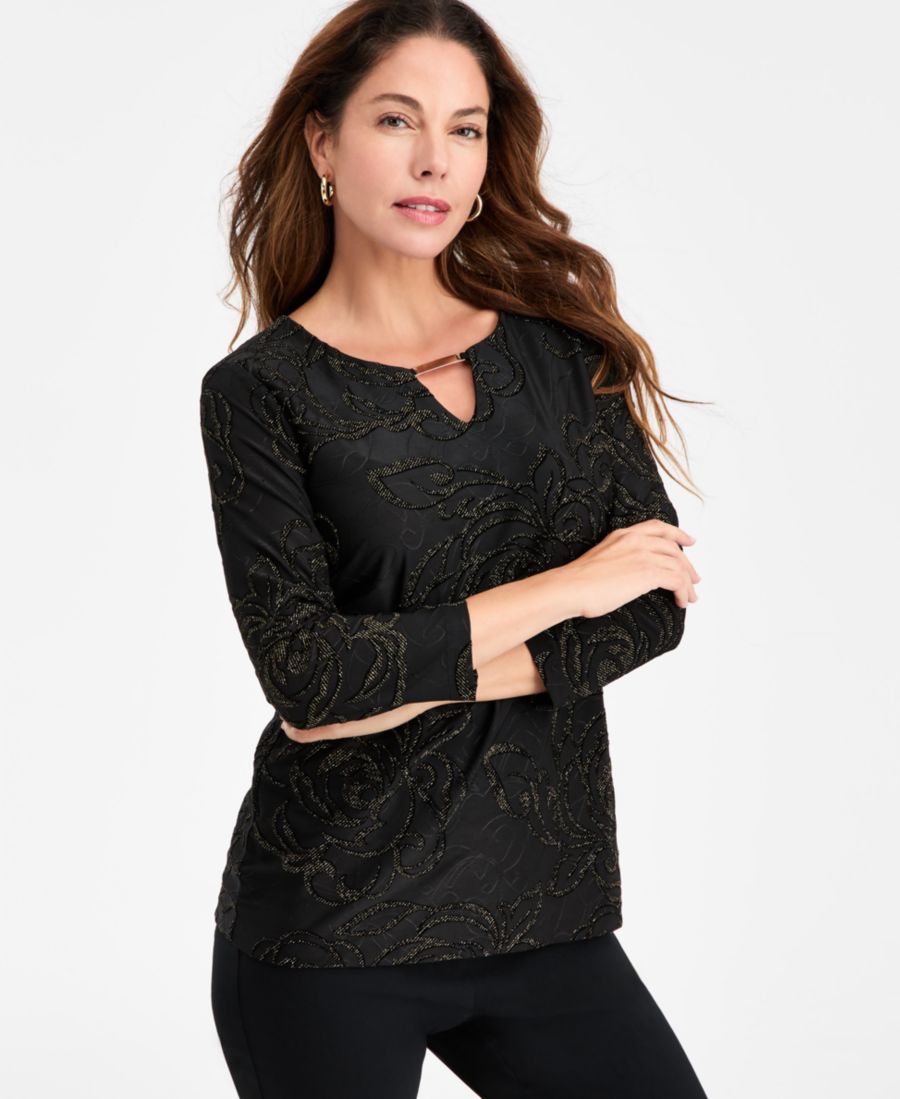 Женская жаккардовая блузка с цветочным принтом и вырезом-капелькой JM Collection, Deep Black Combo
Женская жаккардовая блузка с цветочным принтом и вырезом-капелькой JM Collection, Deep Black Combo