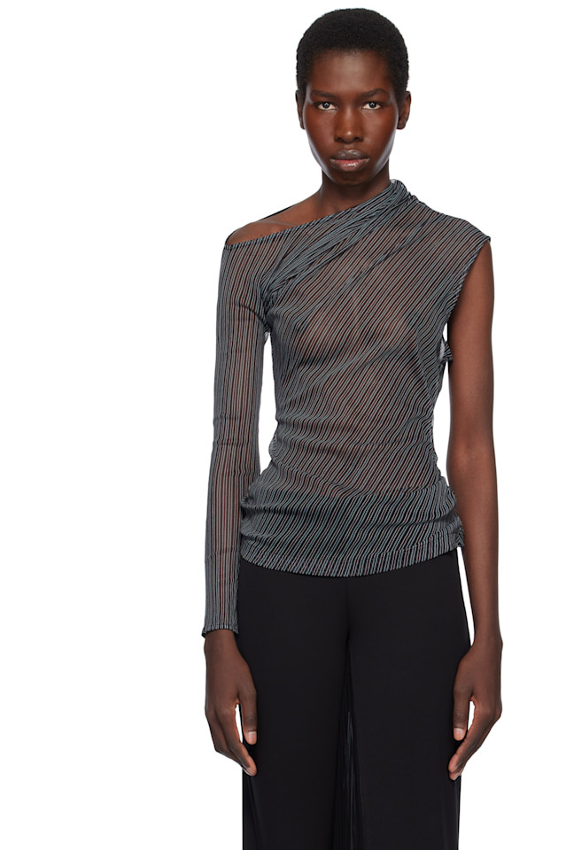 Асимметричная полосатая сетчатая футболка Courrèges, мультиколор
Асимметричная полосатая сетчатая футболка Courrèges, мультиколор