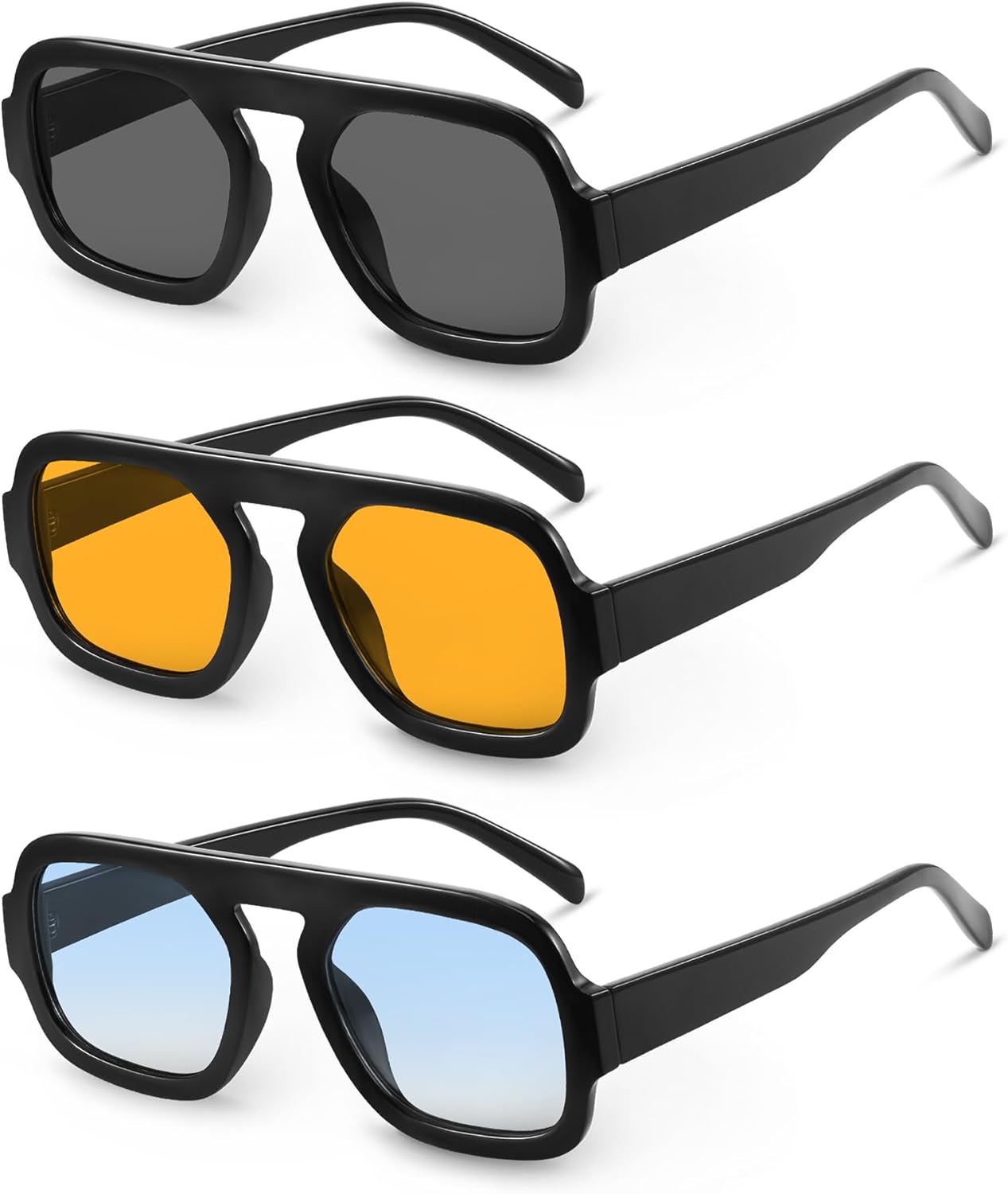 Солнцезащитные очки-авиаторы YDAOWKN в стиле ретро, квадратные, для женщин и мужчин, модные, с плоской верхней частью, защита от УФ-излучения, винтажные, (3 Pack) Black/Grey+black/Yellow+black/Blue
Солнцезащитные очки-авиаторы YDAOWKN в стиле ретро, квадратные, для женщин и мужчин, модные, с плоской верхней частью, защита от УФ-излучения, винтажные, (3 Pack) Black/Grey+black/Yellow+black/Blue