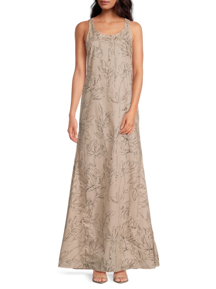 Платье макси без рукавов с цветочным принтом А-силуэта Brunello Cucinelli, цвет Beige Black
Платье макси без рукавов с цветочным принтом А-силуэта Brunello Cucinelli, цвет Beige Black