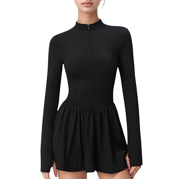 Женское спортивное платье с длинным рукавом, передней молнией и расклешенной юбкой Anna-Kaci, Black
Женское спортивное платье с длинным рукавом, передней молнией и расклешенной юбкой Anna-Kaci, Black