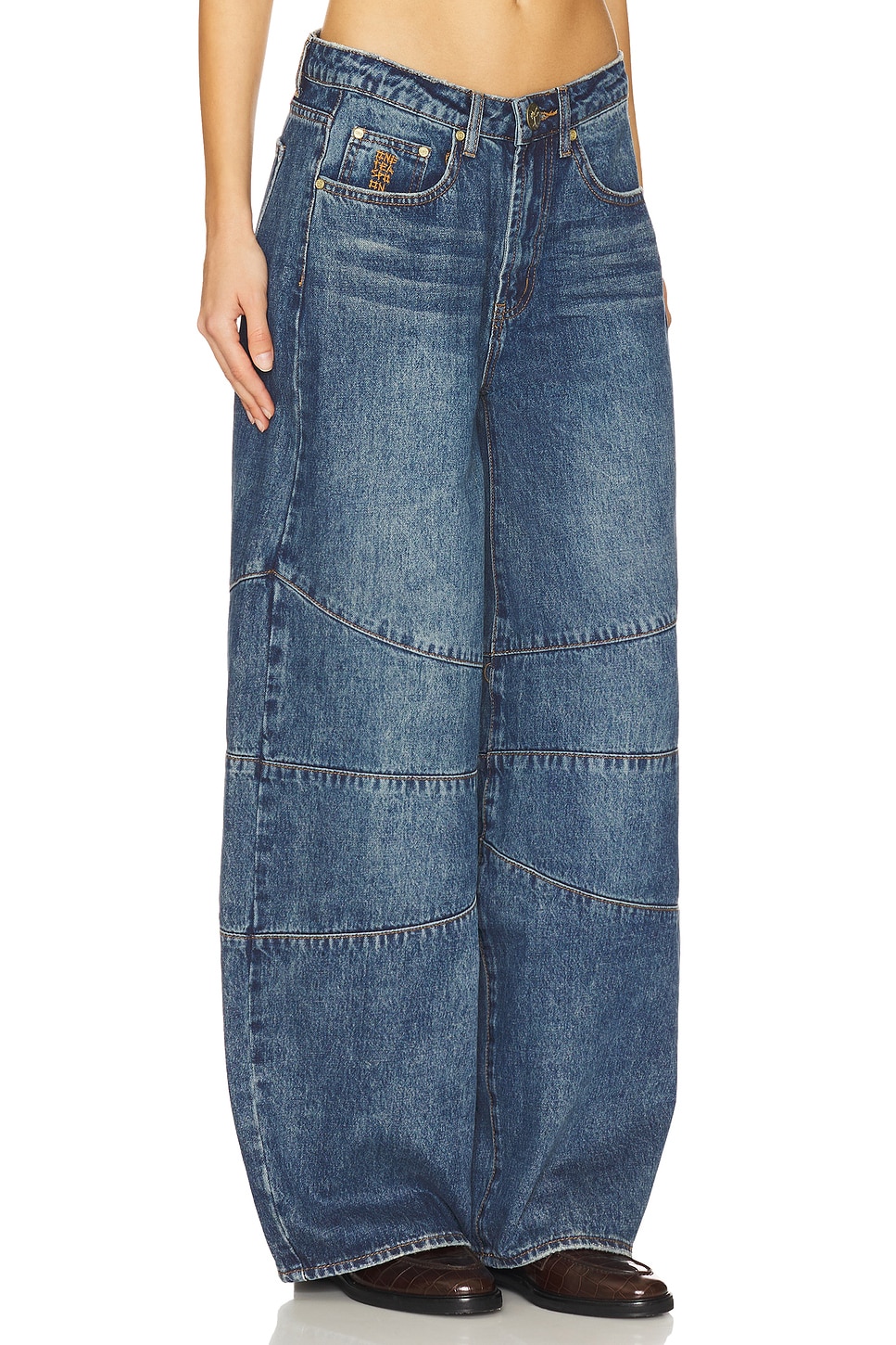 Джинсы-Бочонки средней посадки One Teaspoon, голубой 
Джинсы-Бочонки средней посадки One Teaspoon, голубой