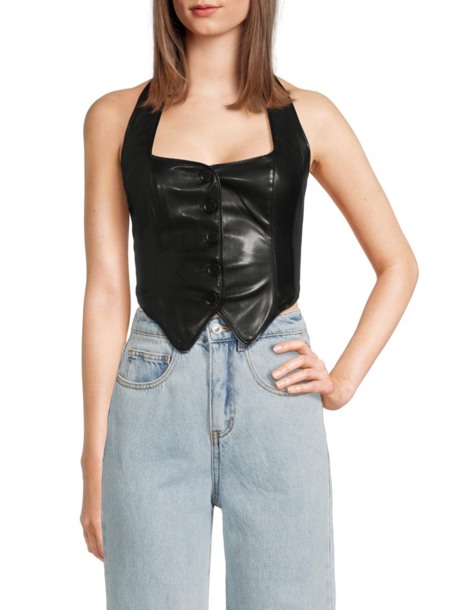 Жилет из искусственной кожи с халтернеем WeWoreWhat, черный 
Жилет из искусственной кожи с халтернеем WeWoreWhat, черный