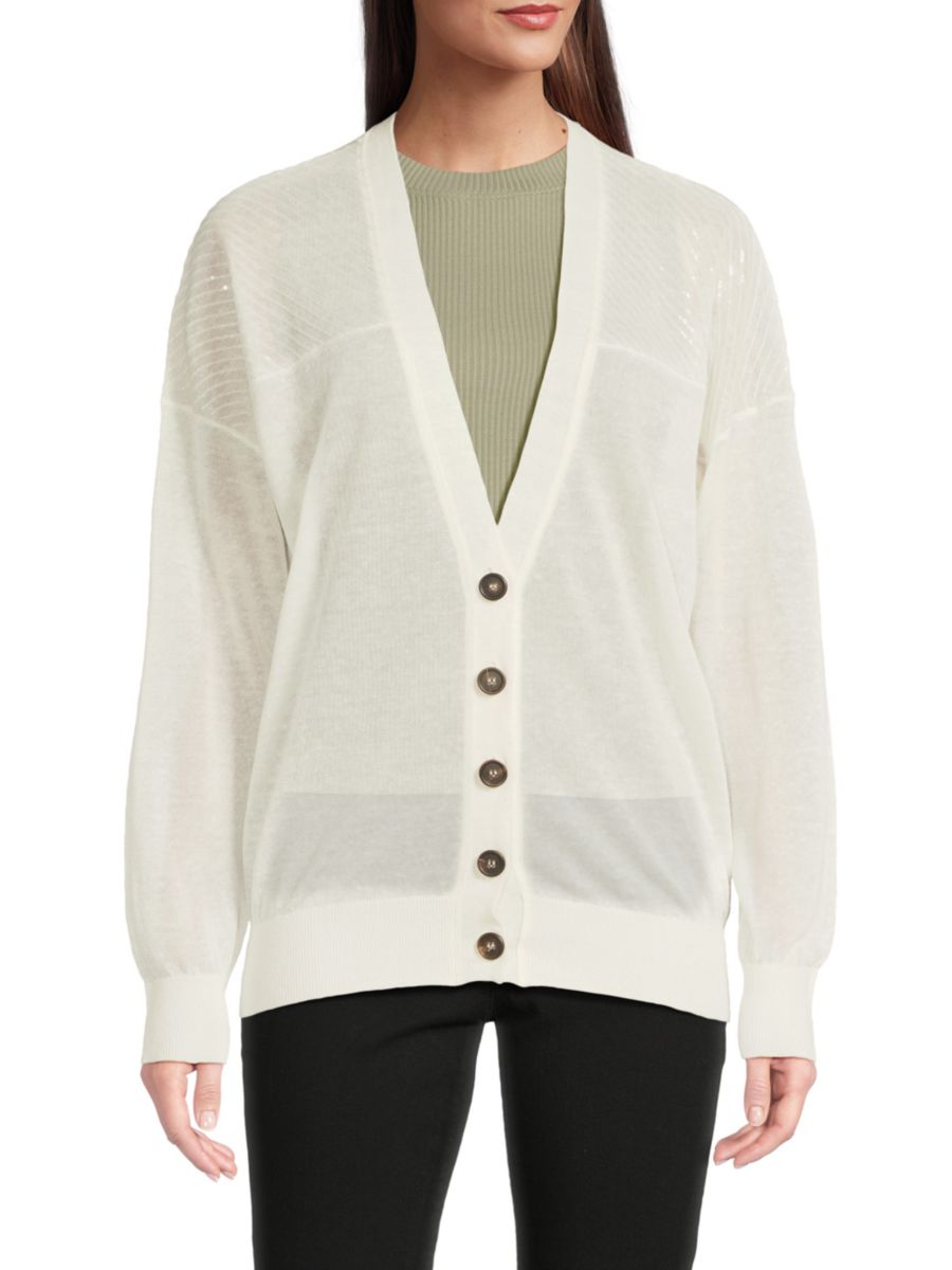 Кардиган из полупрозрачной льняной ткани с застежкой на пуговицы спереди Brunello Cucinelli, слоновая кость
Кардиган из полупрозрачной льняной ткани с застежкой на пуговицы спереди Brunello Cucinelli, слоновая кость