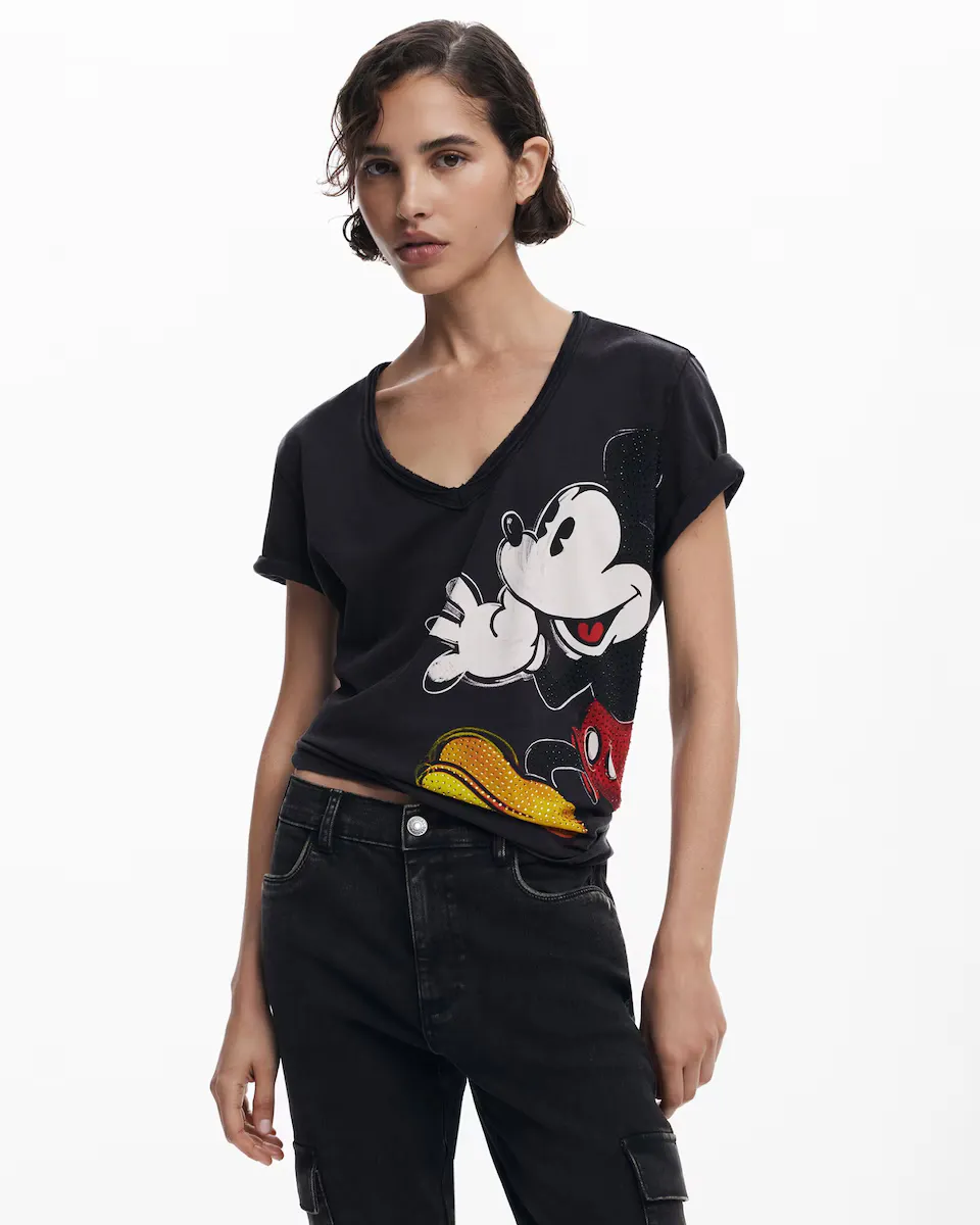 Женская футболка с V-образным вырезом Микки Мауса Desigual, чёрный
Женская футболка с V-образным вырезом Микки Мауса Desigual, чёрный