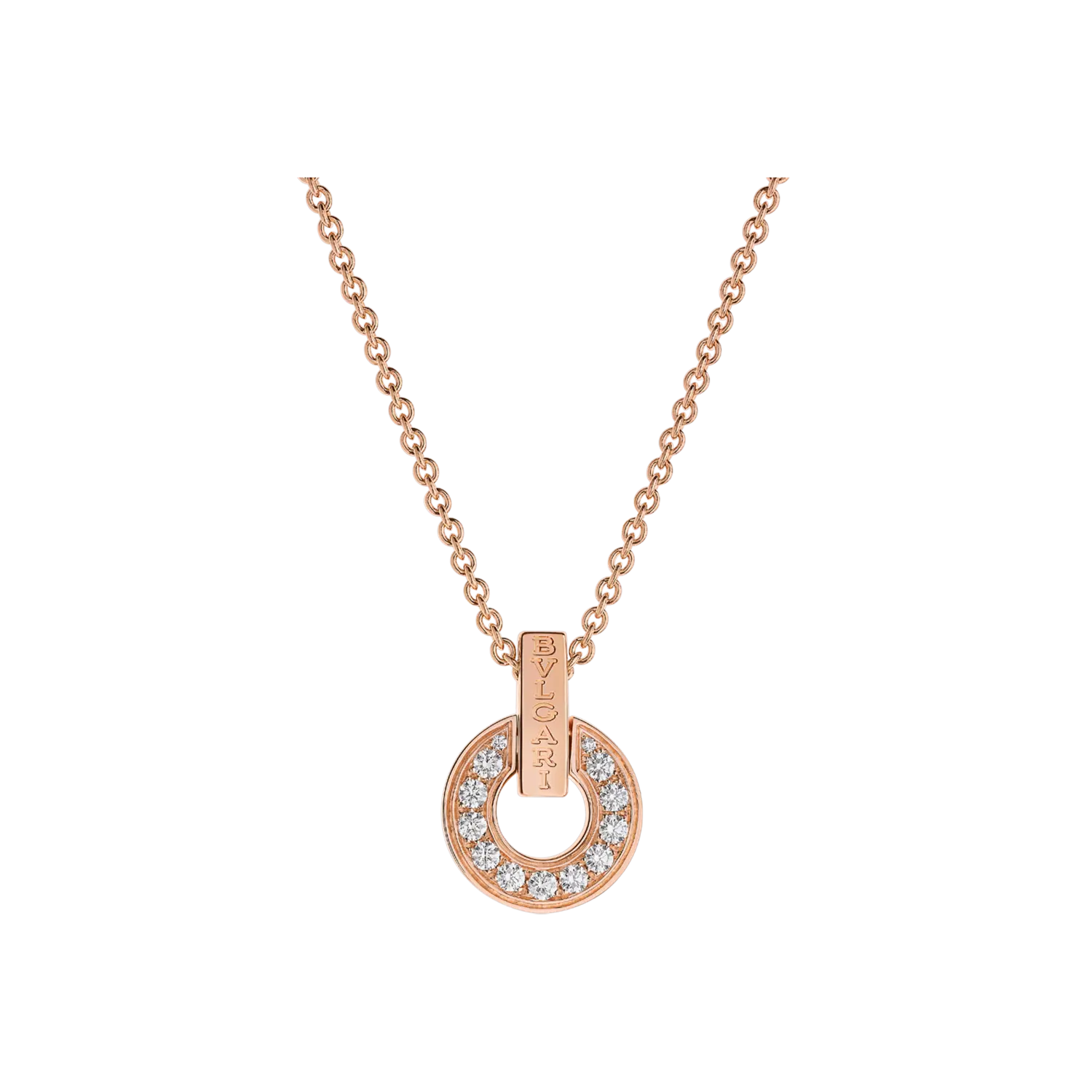 Ажурное колье из розового золота с бриллиантовым паве на подвеске Bulgari
Ажурное колье из розового золота с бриллиантовым паве на подвеске Bulgari