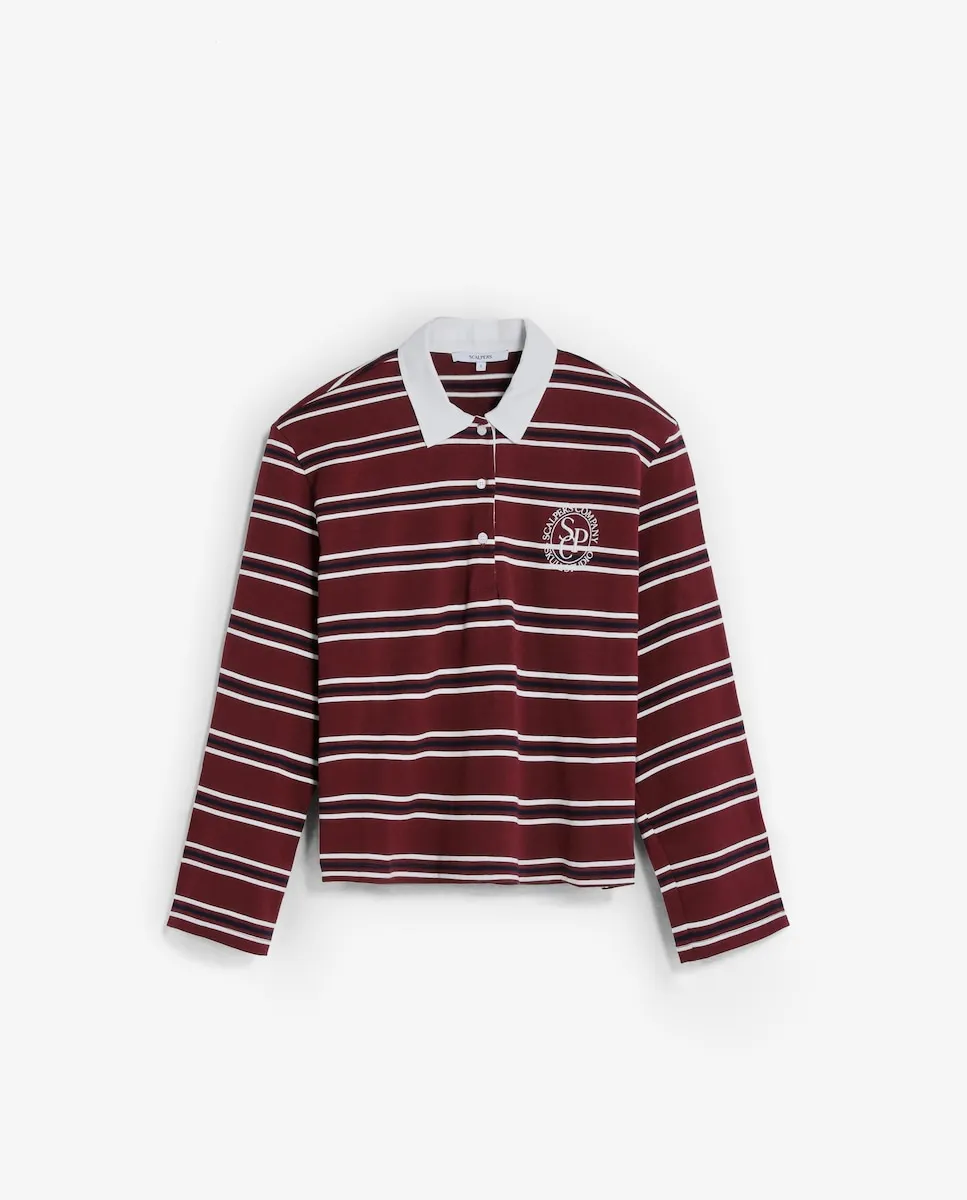 Женская футболка-поло с длинными рукавами в полоску Scalpers, бордовый
Женская футболка-поло с длинными рукавами в полоску Scalpers, бордовый