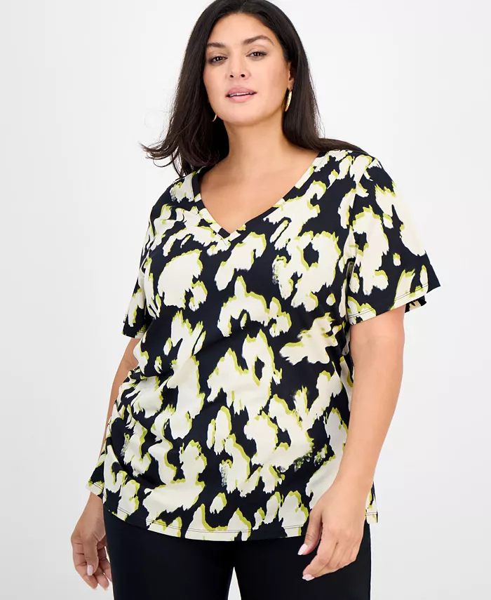 Хлопковый топ больших размеров с V-образным вырезом и короткими рукавами I.N.C. International Concepts, черный
Хлопковый топ больших размеров с V-образным вырезом и короткими рукавами I.N.C. International Concepts, черный