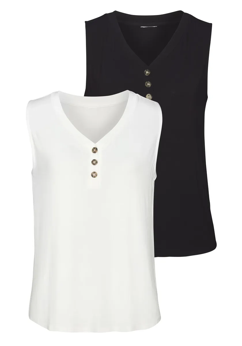 Топ-рубашка LASCANA (2 шт. в упаковке), топ с декоративной планкой на пуговицах из смесовой вискозы, черный
Топ-рубашка LASCANA (2 шт. в упаковке), топ с декоративной планкой на пуговицах из смесовой вискозы, черный