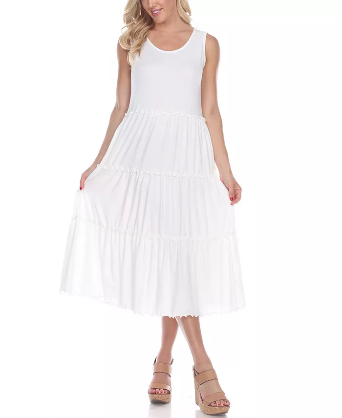 Женское платье миди с круглым вырезом и ярусами White Mark, белый
Женское платье миди с круглым вырезом и ярусами White Mark, белый