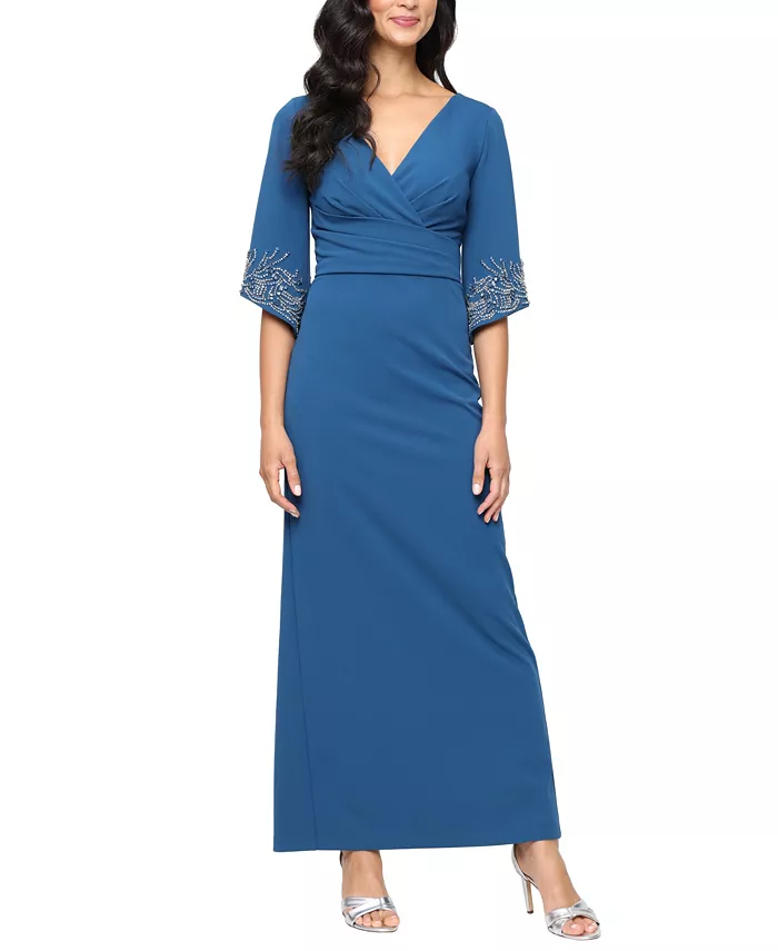 Миниатюрное длинное платье-колонна из эластичного крепа Alex Evenings, синий 
Миниатюрное длинное платье-колонна из эластичного крепа Alex Evenings, синий