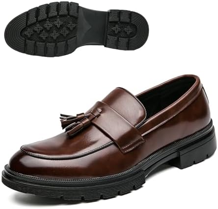 Мужские модные лоферы на платформе с кисточками, удобные, с широким круглым носком, без застежки, подошва с протектором, низкий каблук-блок, деловые туфли, противоскользящие, для работы в офисе и повседневной носки Qooel, коричневый
Мужские модные лоферы на платформе с кисточками, удобные, с широким круглым носком, без застежки, подошва с протектором, низкий каблук-блок, деловые туфли, противоскользящие, для работы в офисе и повседневной носки Qooel, коричневый