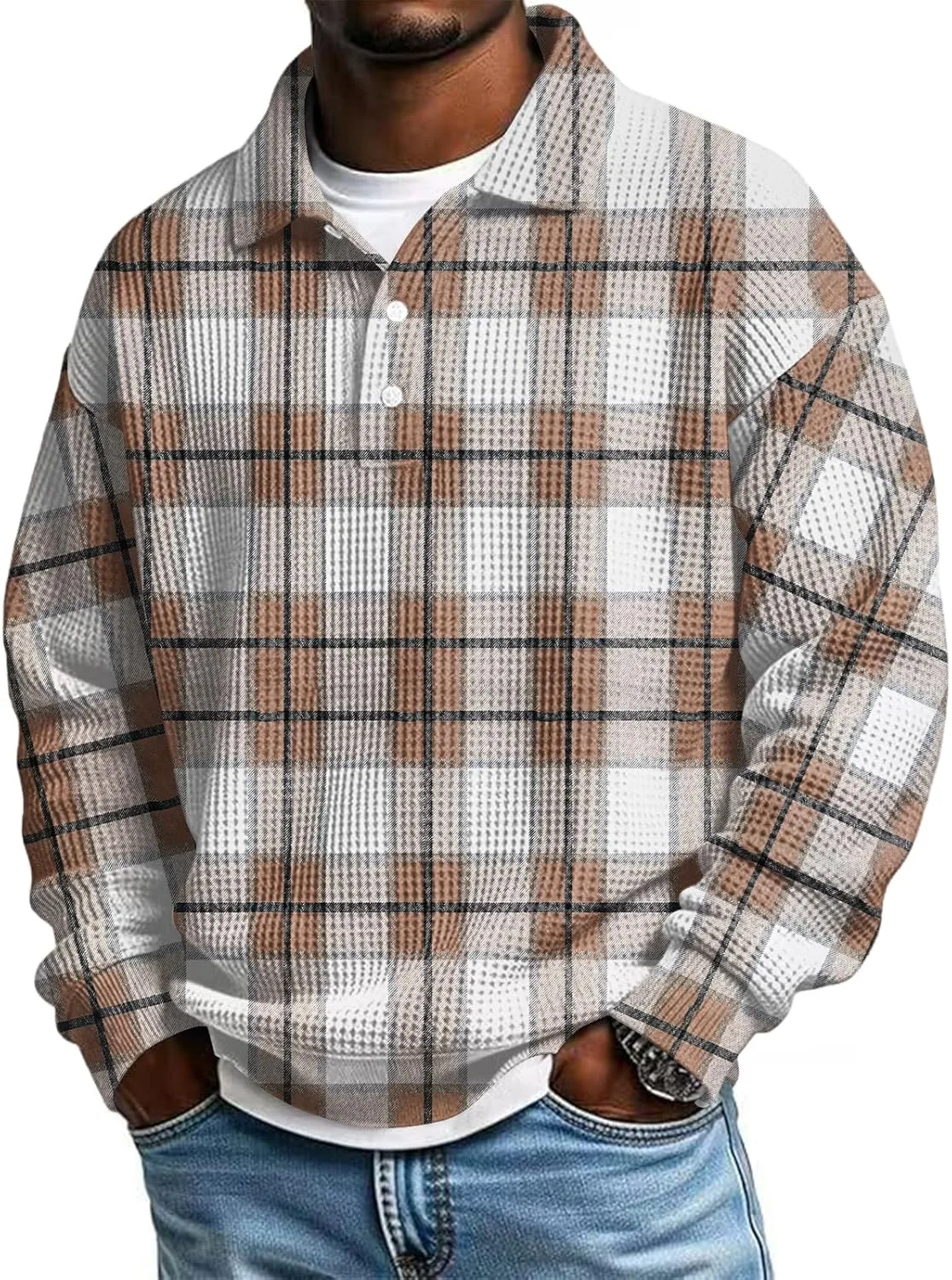 Мужской поло-свитер с вафельной вязкой, длинный рукав ZWSPTO
Мужской поло-свитер с вафельной вязкой, длинный рукав ZWSPTO