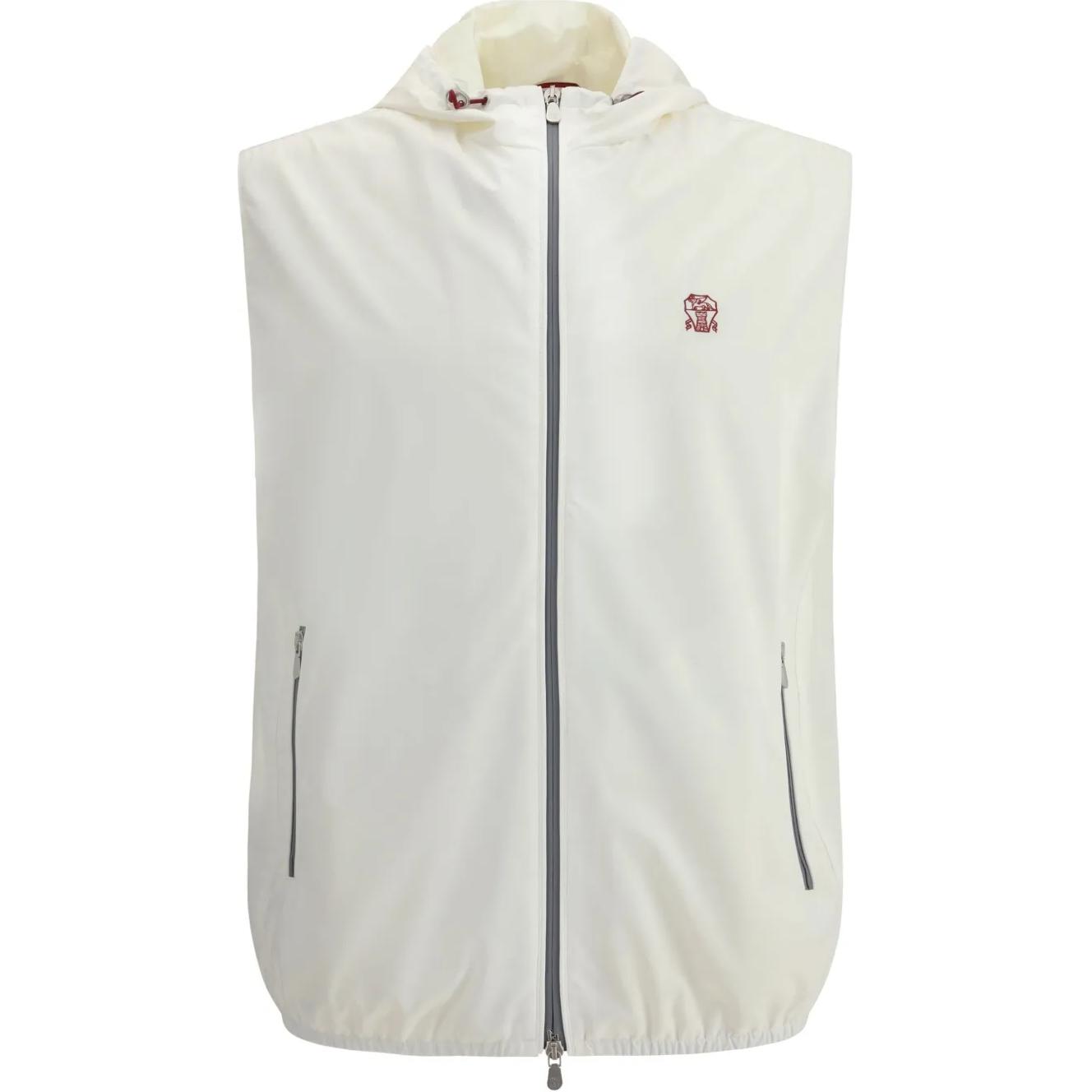 Brunello Cucinelli Вышитый логотипом жилет на молнии, White
Brunello Cucinelli Вышитый логотипом жилет на молнии, White