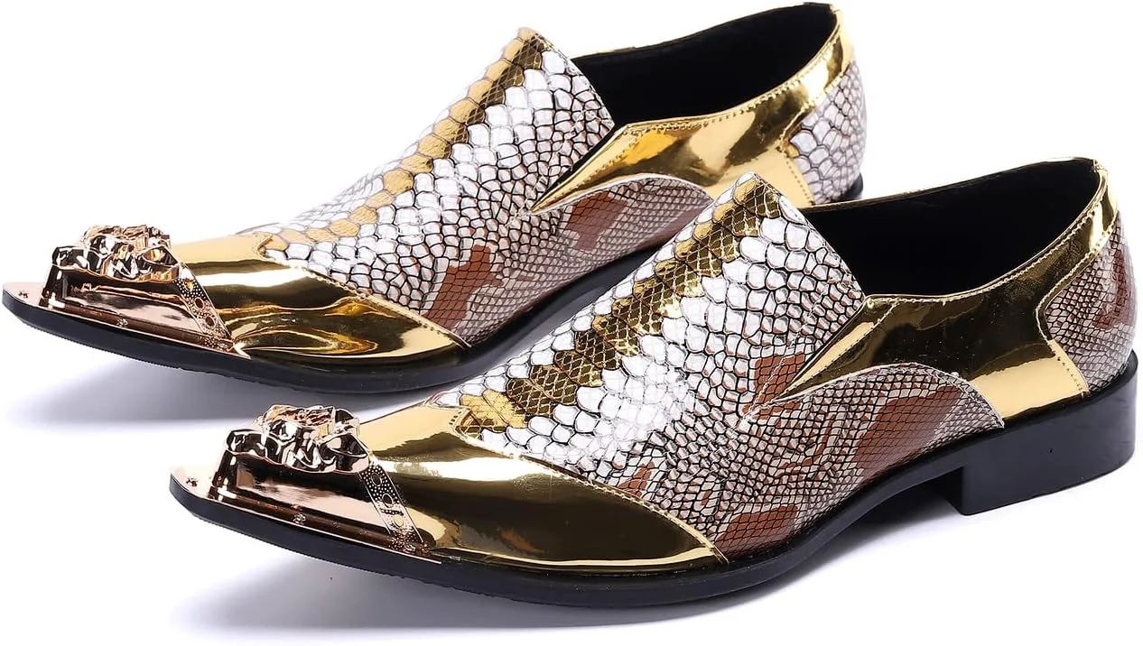 Мужские классические лоферы Santimon из натуральной кожи с металлическим носком, без застежки, смокинговые, с декоративным принтом под змею, роскошная модная обувь для свадьбы, золотой
Мужские классические лоферы Santimon из натуральной кожи с металлическим носком, без застежки, смокинговые, с декоративным принтом под змею, роскошная модная обувь для свадьбы, золотой