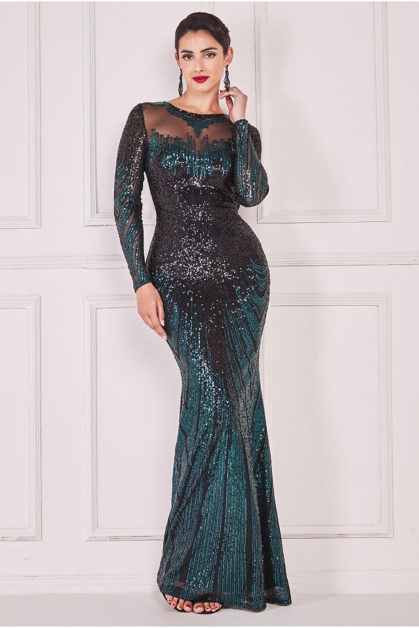 Макси с длинными рукавами и ацтекскими пайетками Goddiva, зеленый
Макси с длинными рукавами и ацтекскими пайетками Goddiva, зеленый