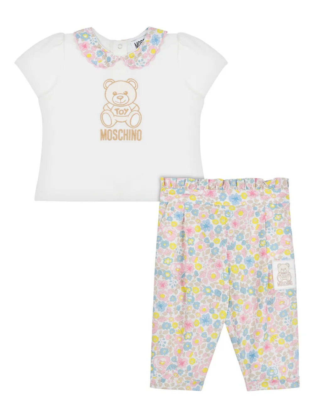 Комплект из топа и брюк с цветочным принтом Moschino Kids, белый 
Комплект из топа и брюк с цветочным принтом Moschino Kids, белый