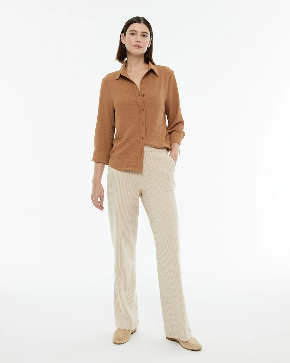 Женские прямые брюки из фасонной вязки с эластичной талией Paz Torras, бежевый 
Женские прямые брюки из фасонной вязки с эластичной талией Paz Torras, бежевый