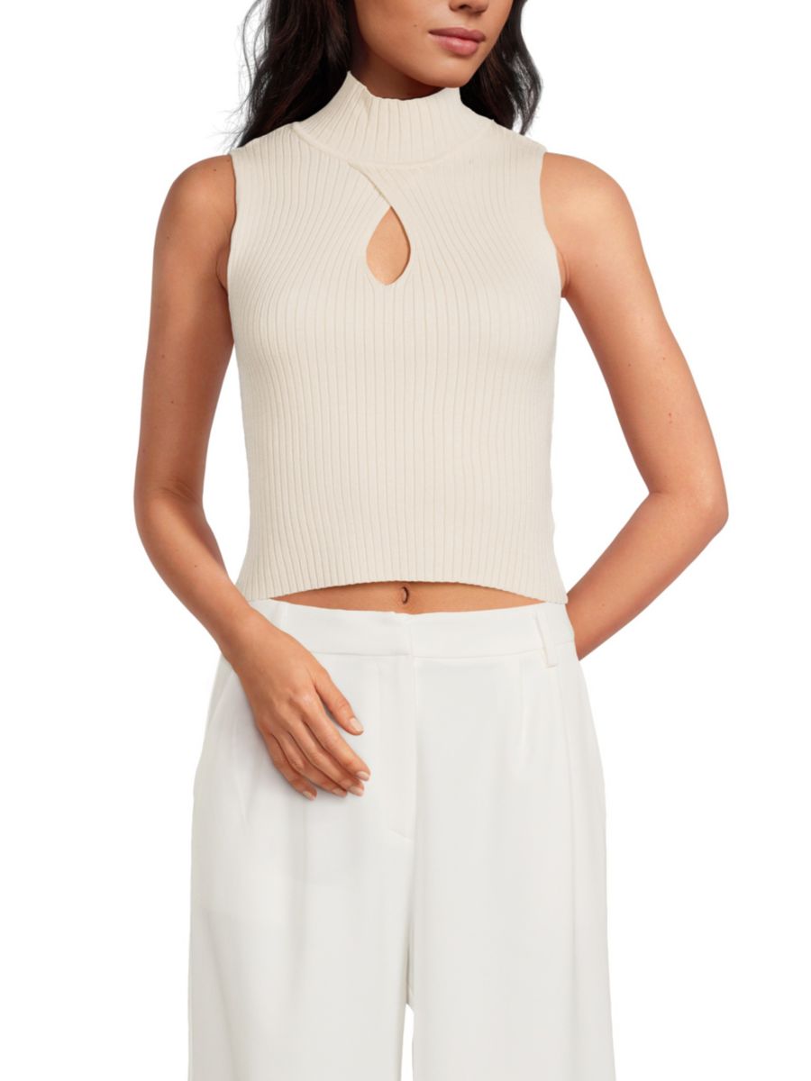 Укороченный топ с вырезом-замочной скважиной в рубчик Area Stars, кремовый 
Укороченный топ с вырезом-замочной скважиной в рубчик Area Stars, кремовый