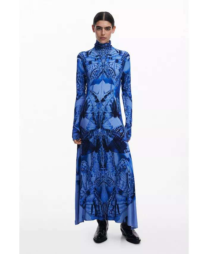 Женское платье миди с принтом Desigual, синий 
Женское платье миди с принтом Desigual, синий