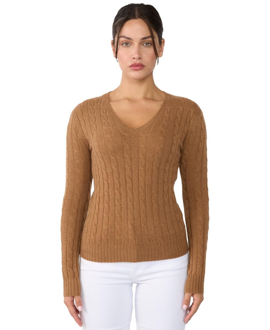 Женский пуловер с длинными рукавами и V-образным вырезом, связанный косами, из 100% кашемира JENNIE LIU, Saddle heather
Женский пуловер с длинными рукавами и V-образным вырезом, связанный косами, из 100% кашемира JENNIE LIU, Saddle heather