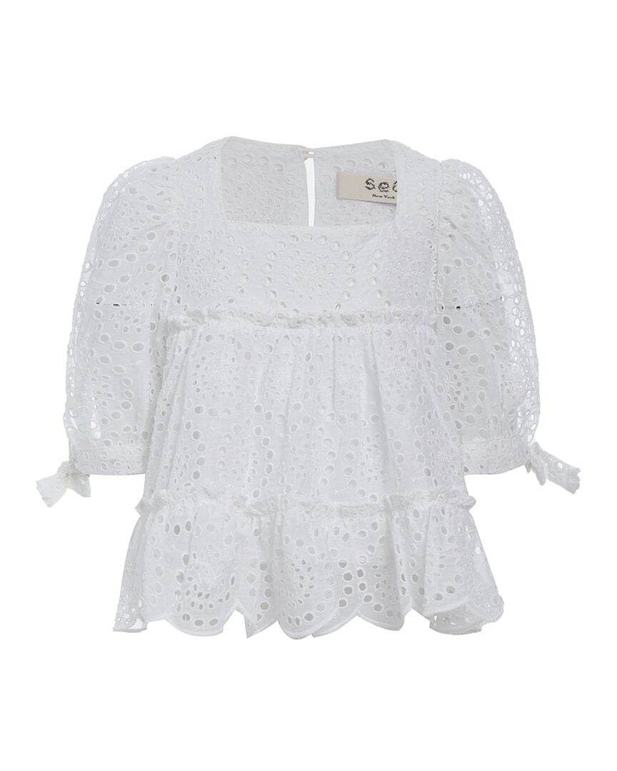 Sea New York Maeve Топ с рукавами-фонариками и ажурными вставками, белый
Sea New York Maeve Топ с рукавами-фонариками и ажурными вставками, белый