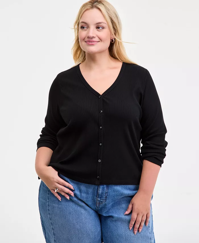 Кардиган Trendy Plus в полоску с V-образным вырезом и застежкой на пуговицы спереди On 34th, черный
Кардиган Trendy Plus в полоску с V-образным вырезом и застежкой на пуговицы спереди On 34th, черный