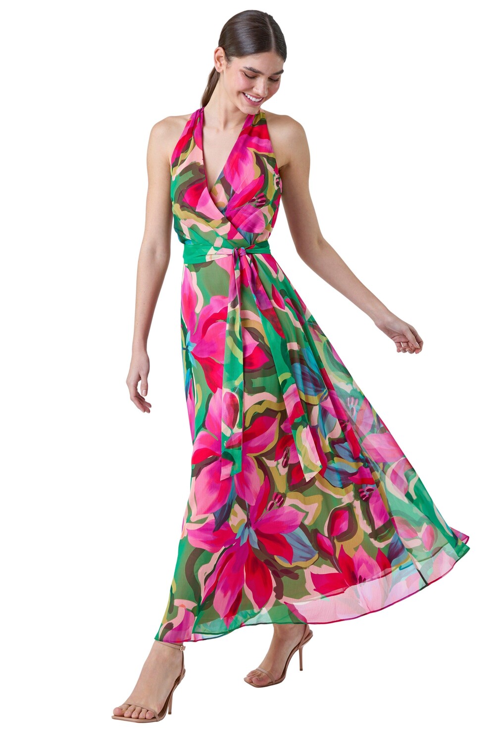 Платье макси с вырезом халтер и цветочным принтом Roman, розовый
Платье макси с вырезом халтер и цветочным принтом Roman, розовый