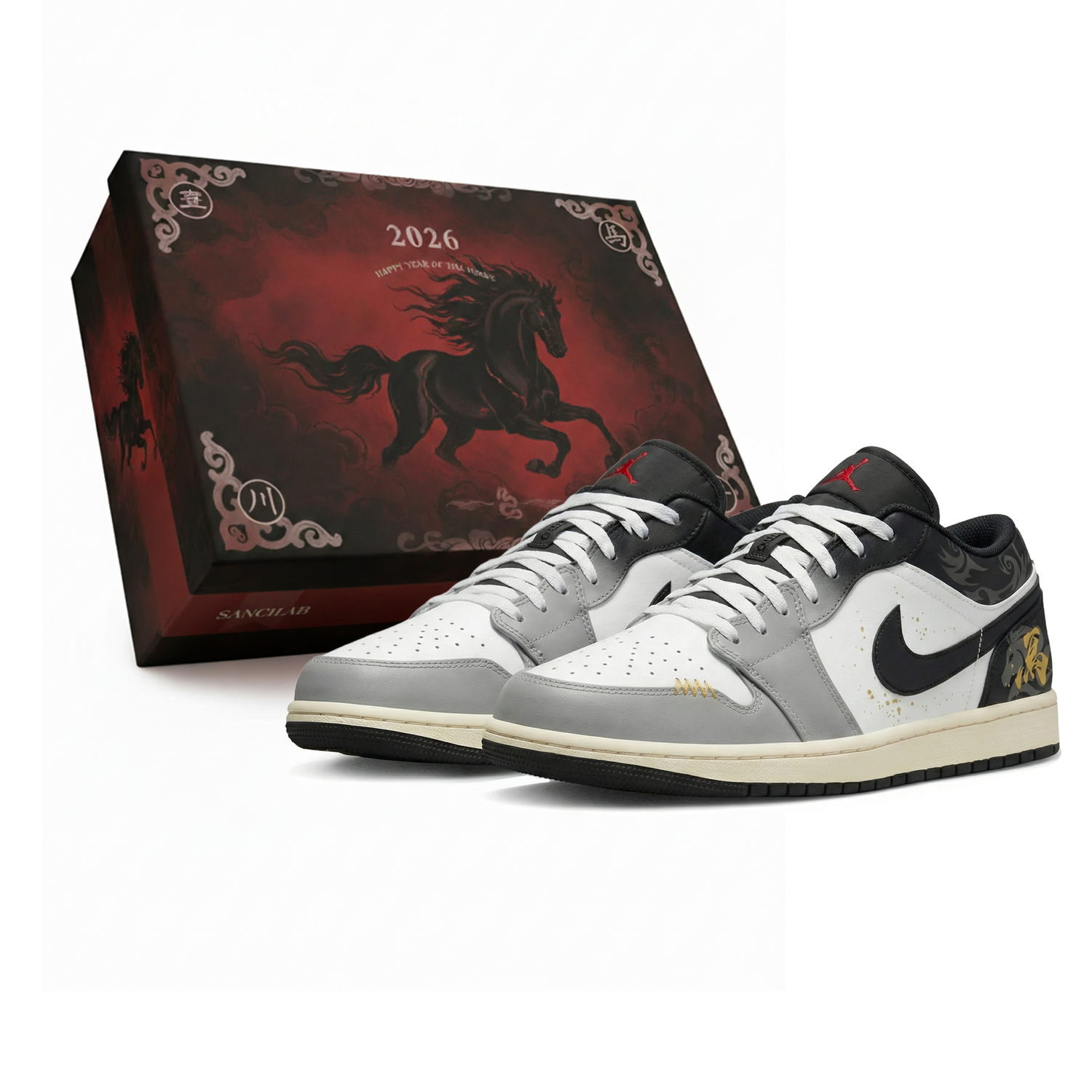 Jordan Air 1 Low CNY Horse Year, Three Times Laboratory, Silver Horse Gilded, Box Abrasion Resistant Low top
Jordan Air 1 Low CNY Horse Year, Three Times Laboratory, Silver Horse Gilded, Box Abrasion Resistant Low top