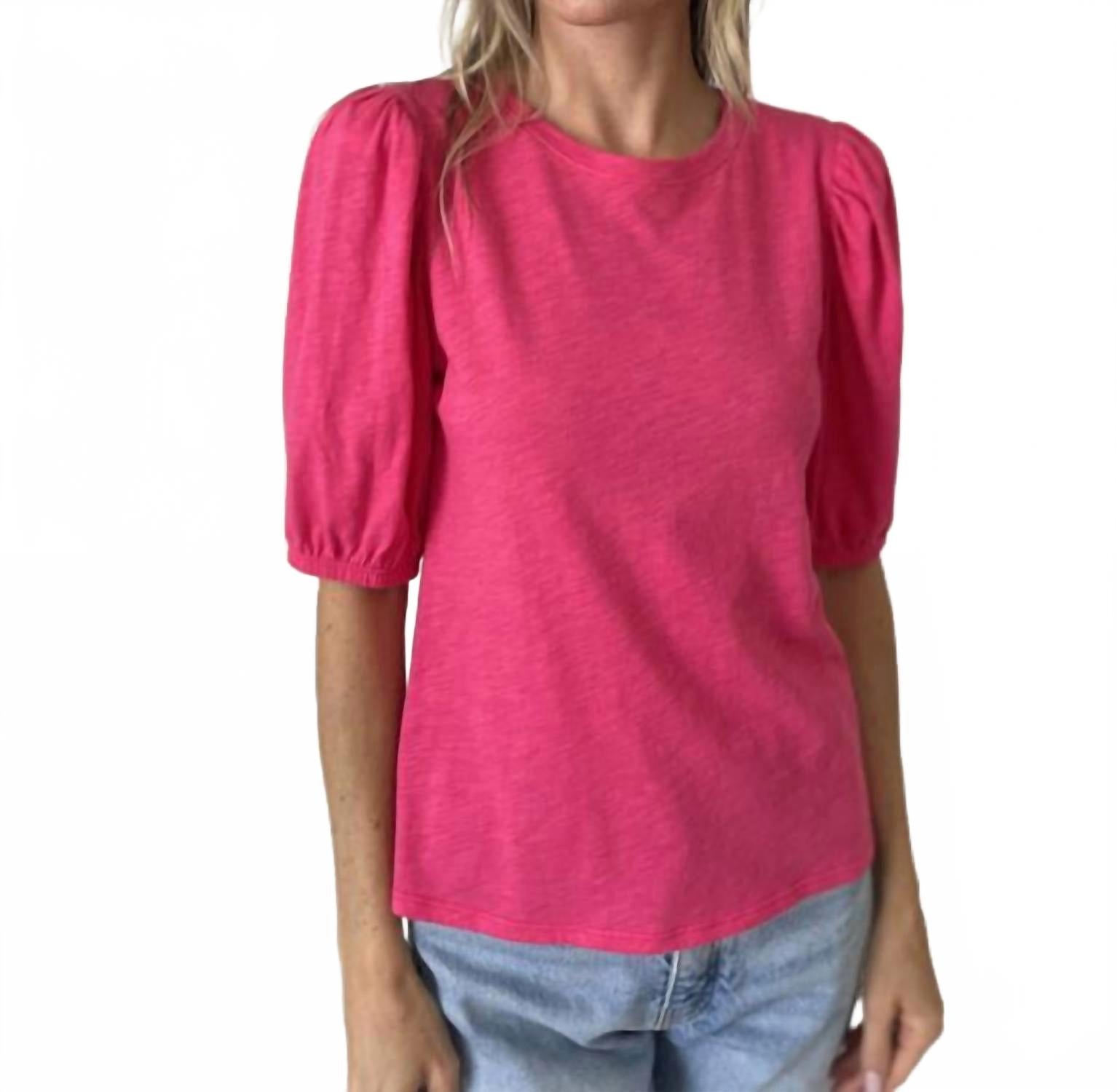 Топ с круглым вырезом и пышными плечами в цвете фанданго-розовый SIX/FIFTY 
Топ с круглым вырезом и пышными плечами в цвете фанданго-розовый SIX/FIFTY