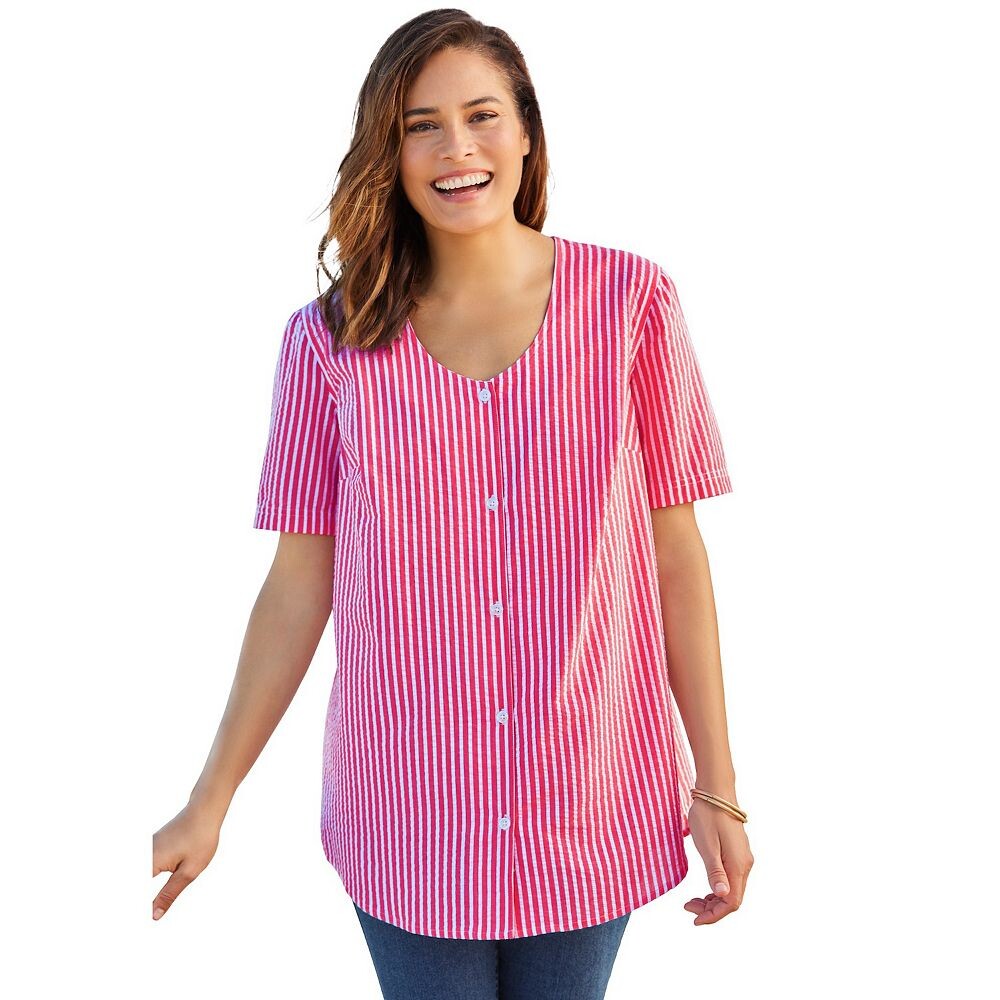 Женщина в женской бейсбольной рубашке из жатого хлопка больших размеров Woman Within, цвет Raspberry Sorbet Pop
Женщина в женской бейсбольной рубашке из жатого хлопка больших размеров Woman Within, цвет Raspberry Sorbet Pop