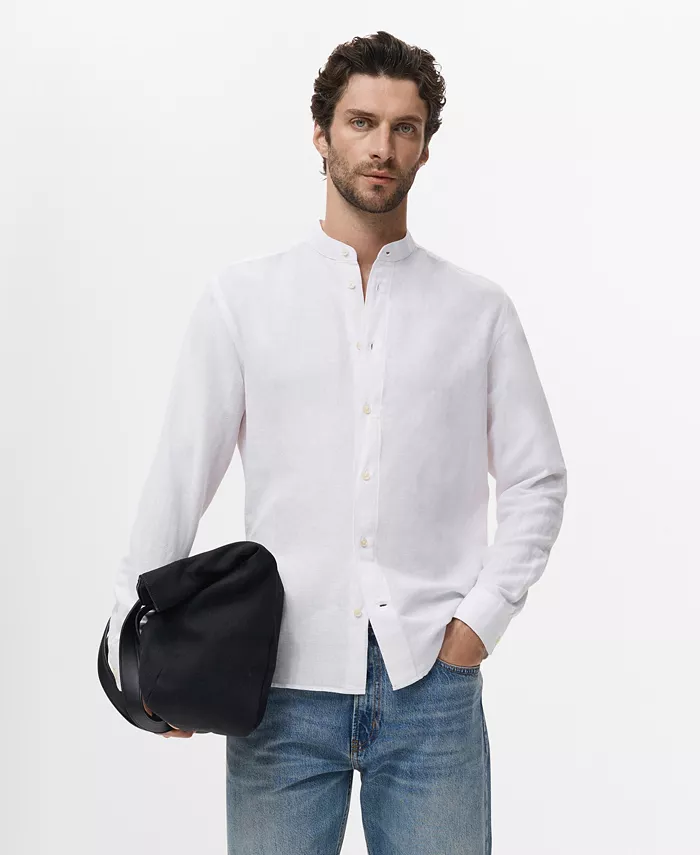 Мужская рубашка из льна с воротником мао Mango, синий
Мужская рубашка из льна с воротником мао Mango, синий