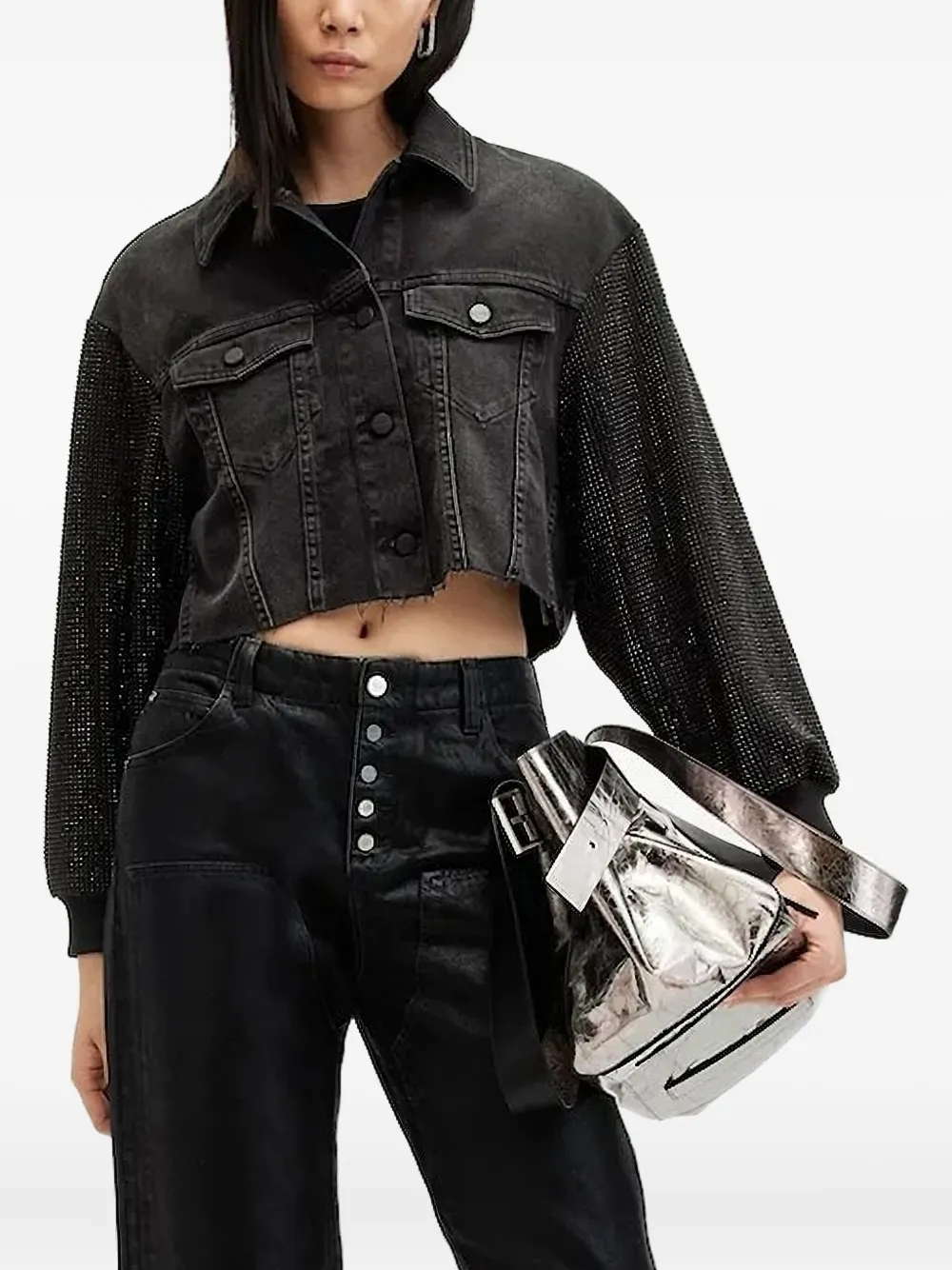Джинсовая куртка с декорированными рукавами Allsaints, черный
Джинсовая куртка с декорированными рукавами Allsaints, черный