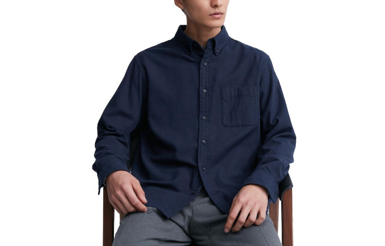 Рубашка унисекс темно-синяя Uniqlo, темно-синий 
Рубашка унисекс темно-синяя Uniqlo, темно-синий