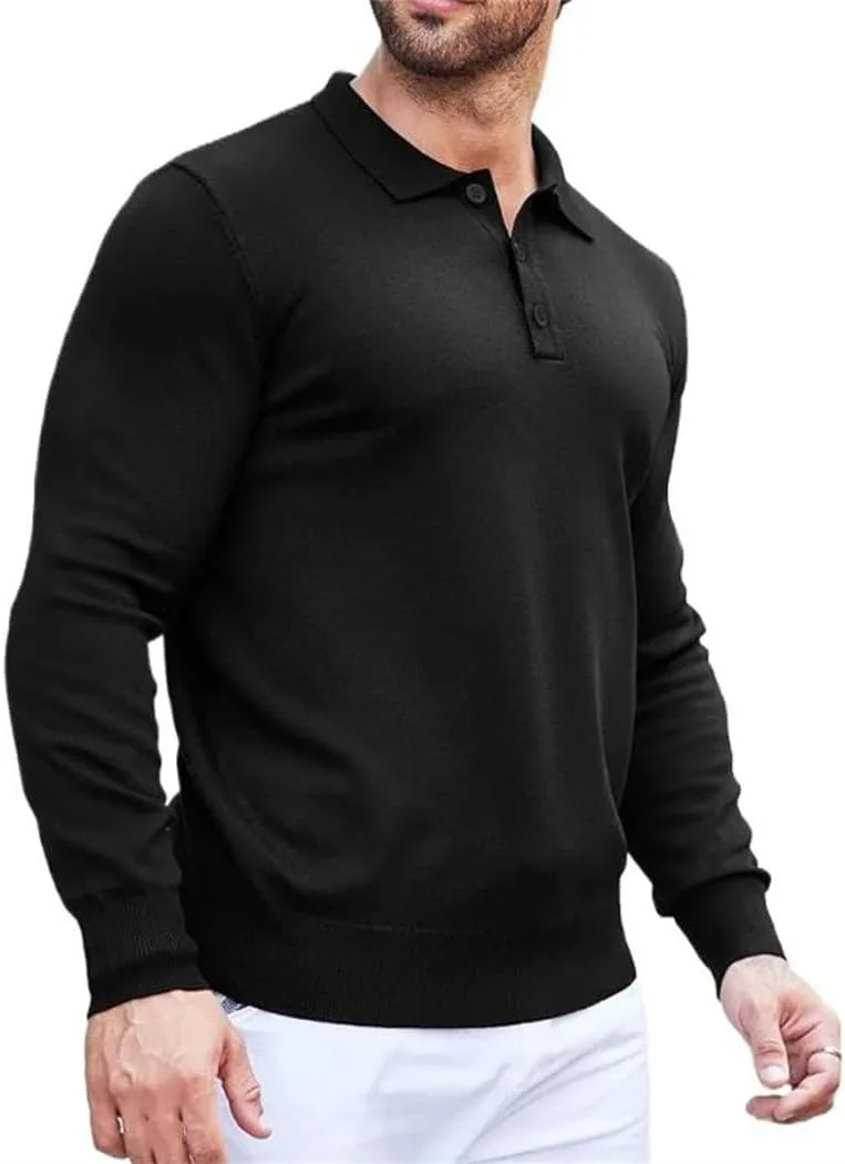 Мужской свитер-поло с длинным рукавом и воротником на пуговицах
Мужской свитер-поло с длинным рукавом и воротником на пуговицах