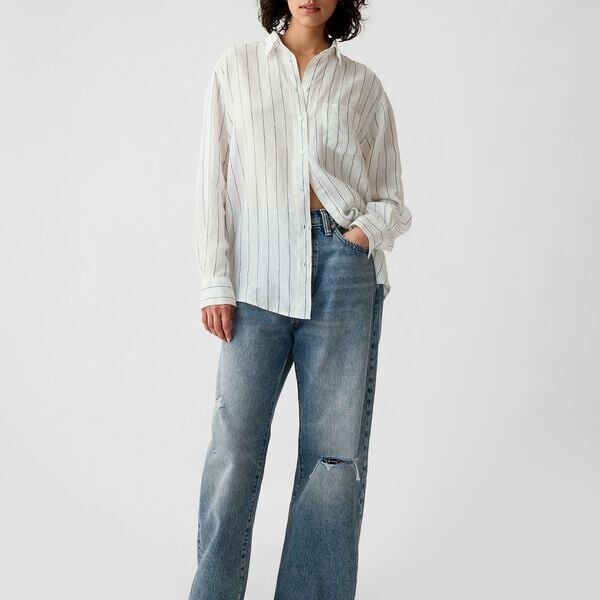 Рубашка свободного покроя из льна с карманом Gap, белый
Рубашка свободного покроя из льна с карманом Gap, белый