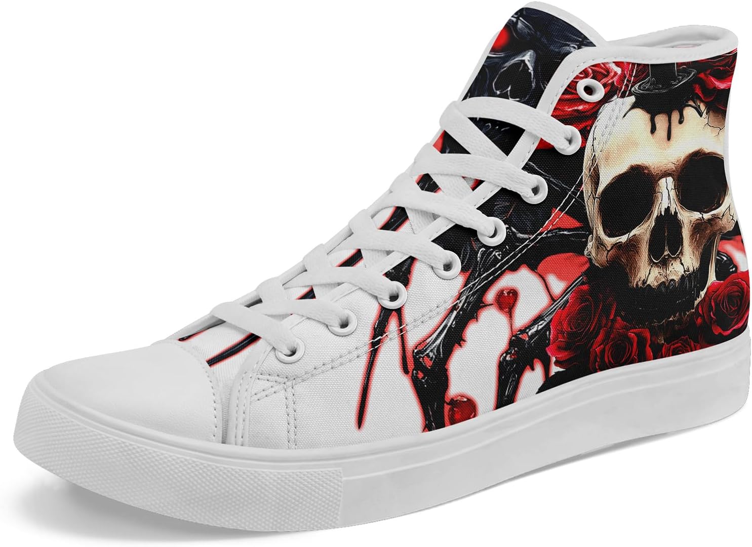 Высокие кеды с черепом и розами на холсте для мужчин и женщин - легкая, стильная повседневная обувь для концертов и улицы Awsole, белый/черный/красный
Высокие кеды с черепом и розами на холсте для мужчин и женщин - легкая, стильная повседневная обувь для концертов и улицы Awsole, белый/черный/красный