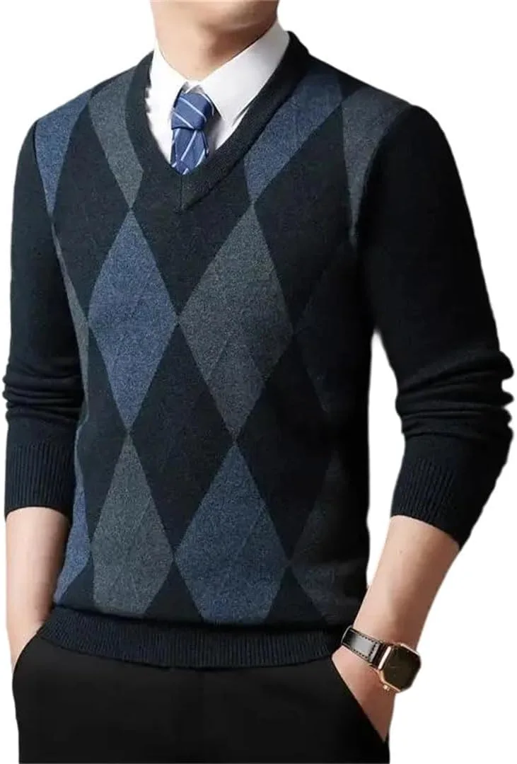 Мужской вязаный пуловер с V-образным вырезом и прямым подолом в стиле Vintage
Мужской вязаный пуловер с V-образным вырезом и прямым подолом в стиле Vintage